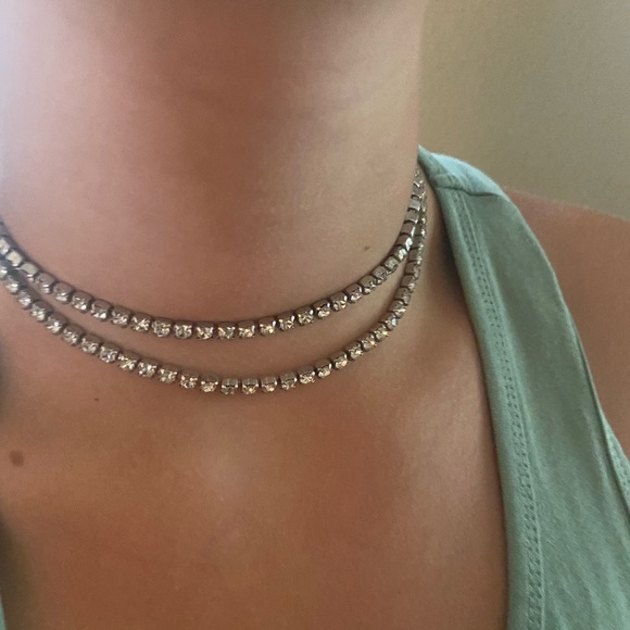 Vintage Rhinestone 2 Row Choker and Earrings - Picture 7 of 9